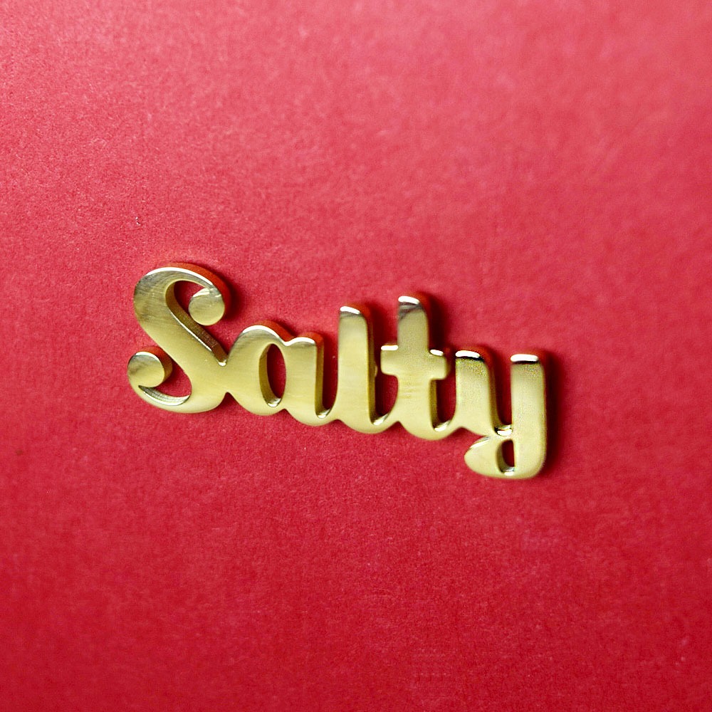 salty logo as a gold pin