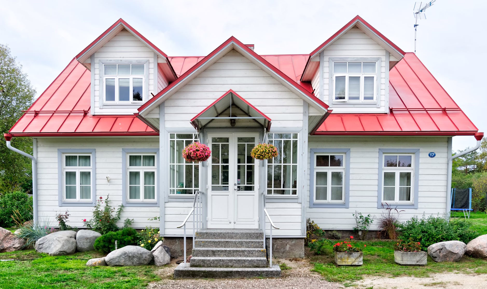 close up of a house with a red roof